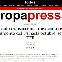 El mercado transaccional mexicano registra un aumento del 3% hasta octubre, segn TTR